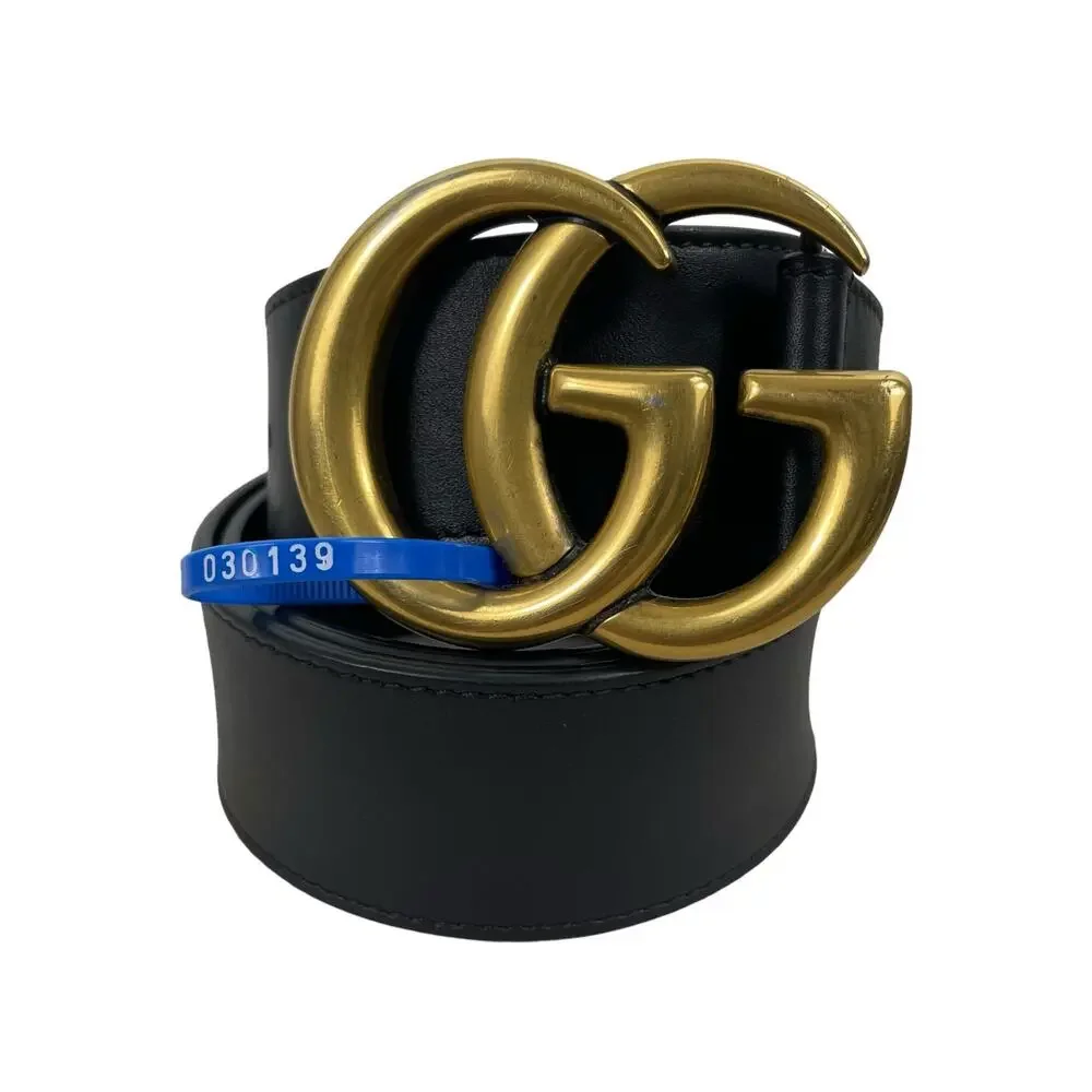 Gucci GG Marmont 2015 Re Edition Wide Belt Gold Buckle Black Men Size 80/32